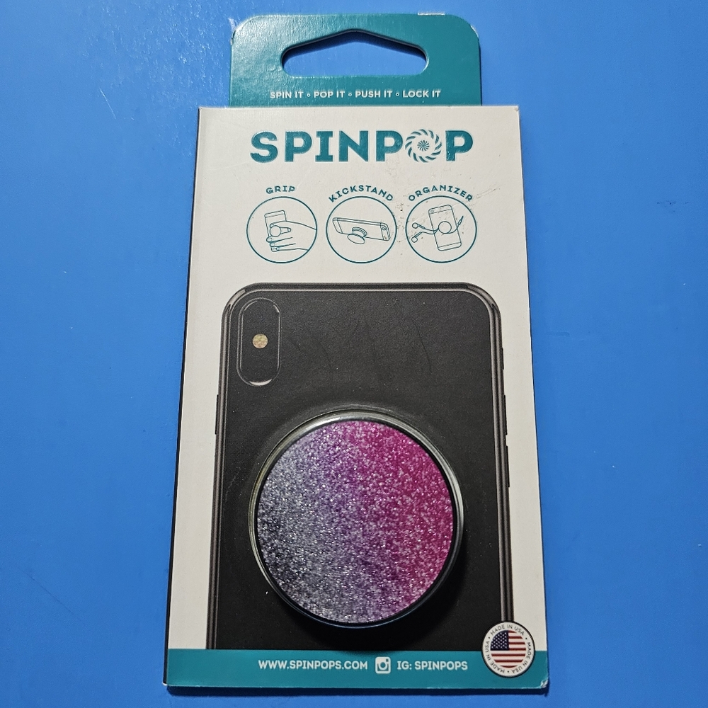 SpinPop: Pop-Up Phone Holder & Stand - GLITTER OMBRÉ (PINK & PURPLE)